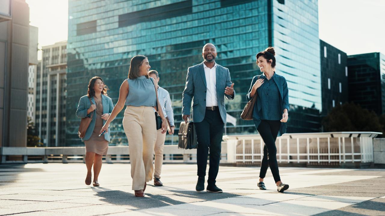 Professional team in an outdoor workplace setting